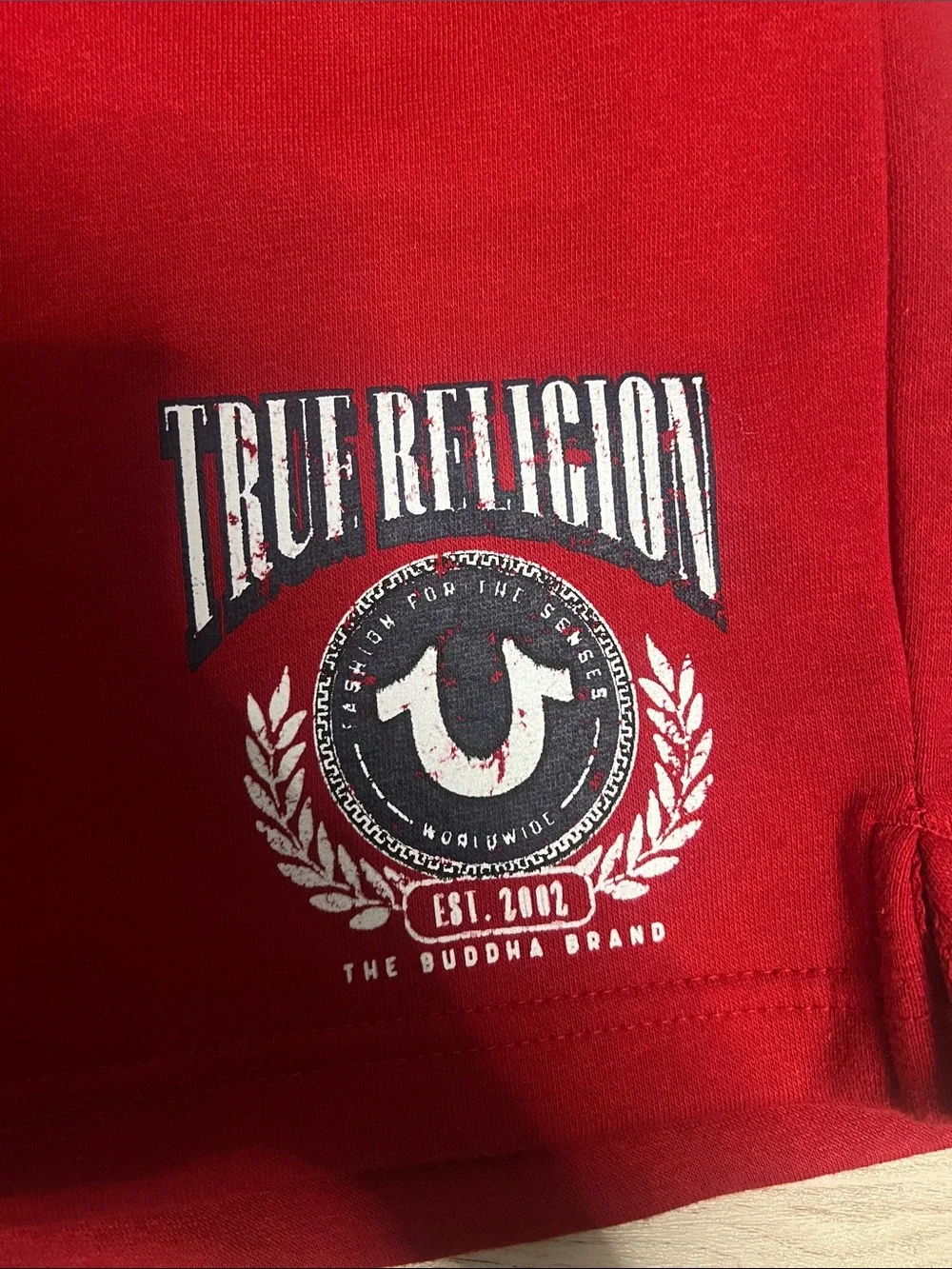 True Religion Men's Red Athletic Logo Knit Shorts